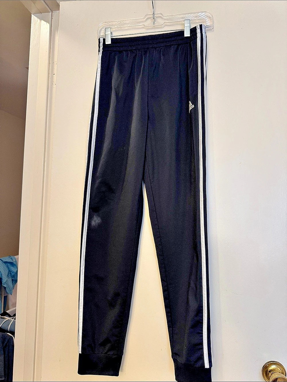 adidas boys Black & White Striped Track Pants Size 14/16